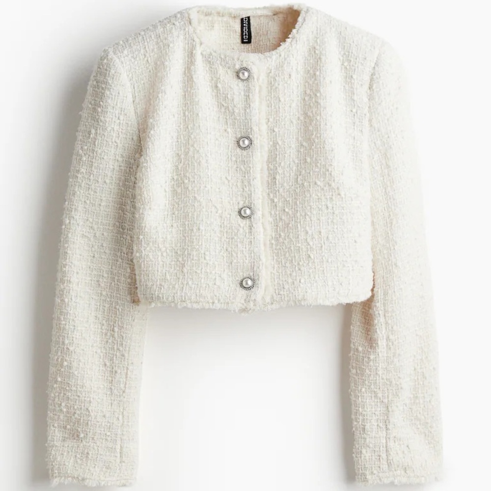 H&M CROPPED TWEED BOUCLÉ-WEAVE JACKET